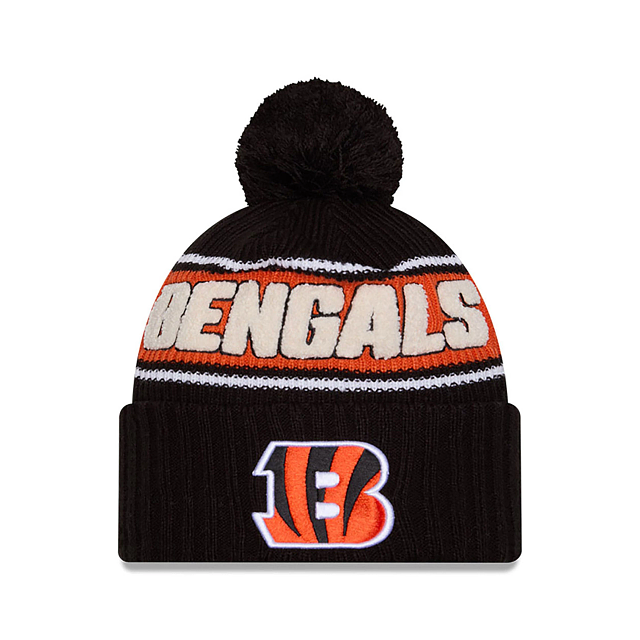 Bonnet tricoté à pompon NFL New Era Sideline Sport pour homme, noir, 2024, Cincinnati Bengals