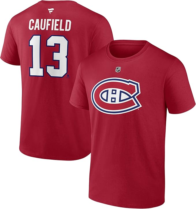 T-shirt authentique pour homme de marque Cole Caufield Canadiens de Montréal NHL Fanatics Red 13