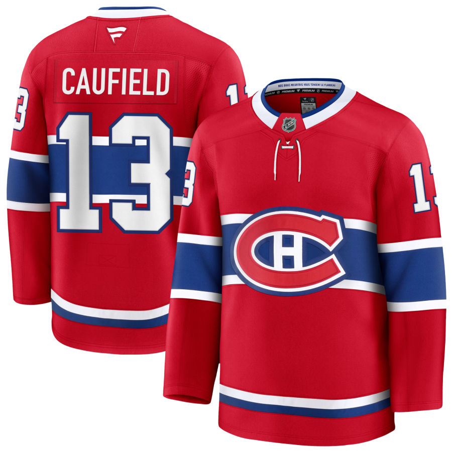 Maillot de marque Cole Caufield pour homme, rouge, cousu par des pros, de la LNH, des Canadiens de Montréal