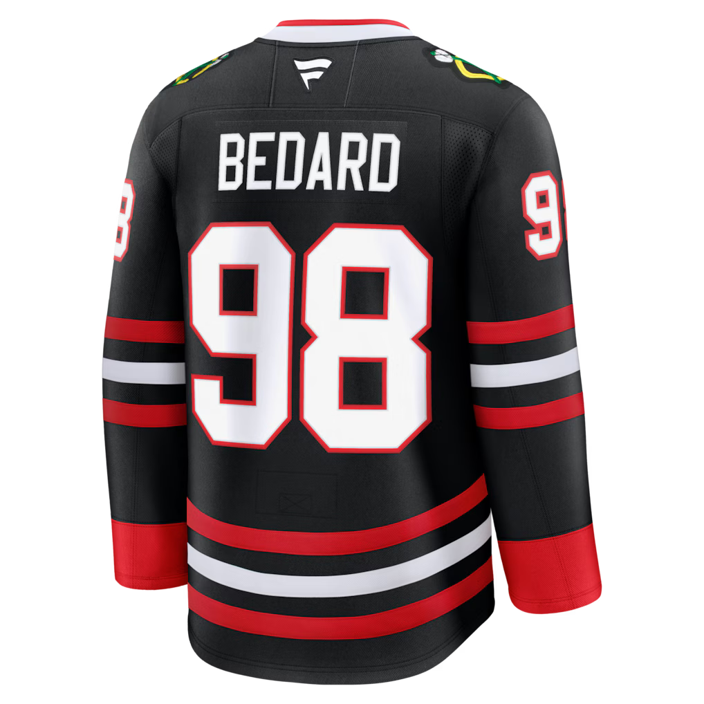 Connor Bedard Chicago Blackhawks NHL Fanatics Branded Men's Black Alternate Premium Jersey
