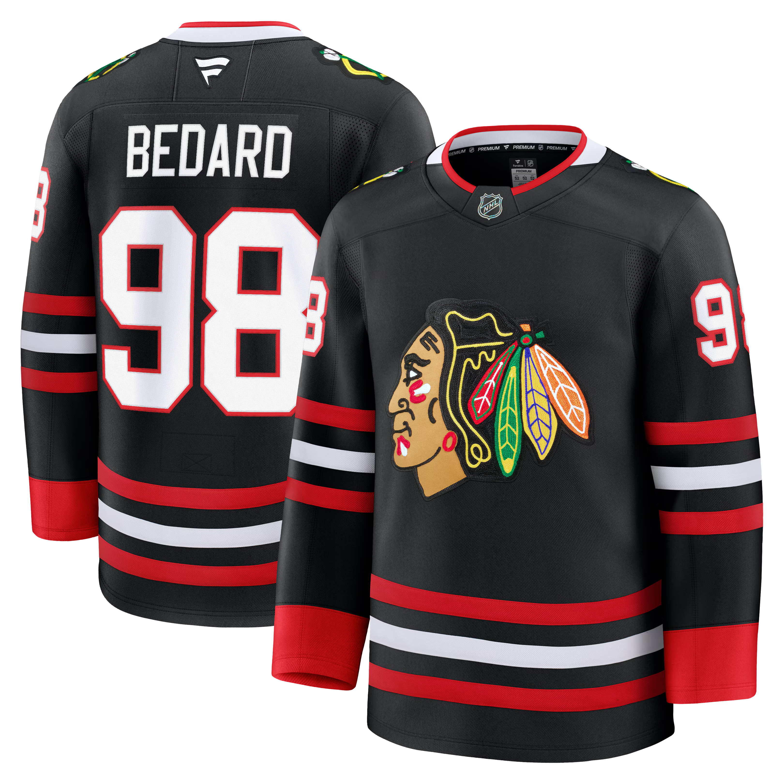 Connor Bedard Chicago Blackhawks NHL Fanatics Branded Men's Black Alternate Premium Jersey