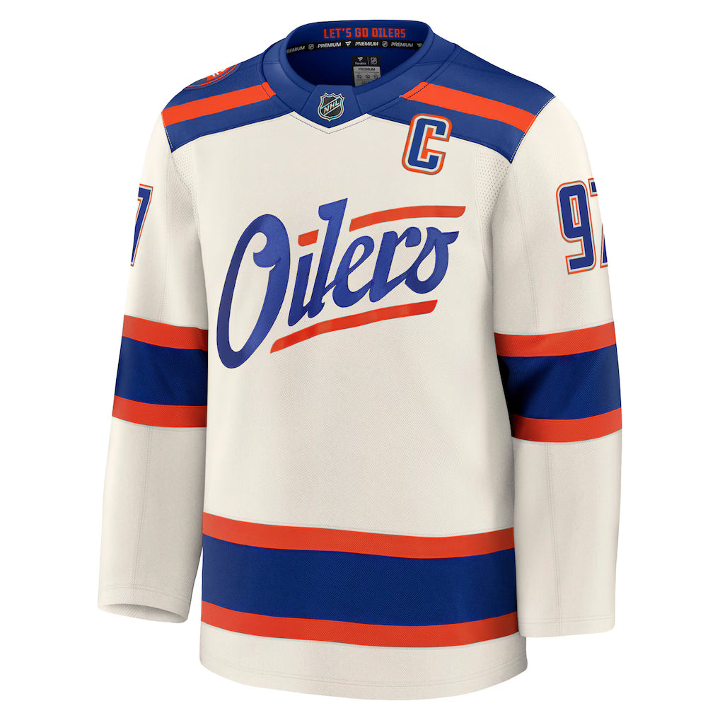 Connor McDavid Edmonton Oilers NHL Fanatics Branded Men's Beige Alternate Premium Jersey