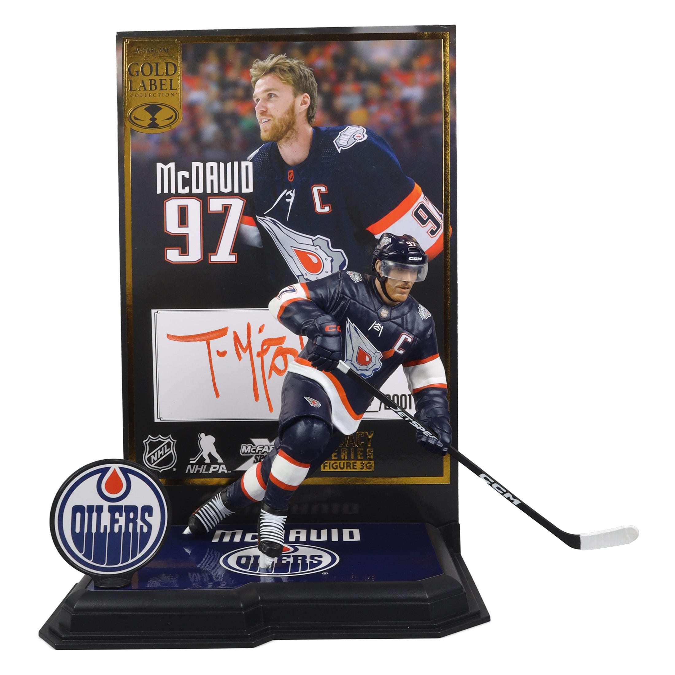 Connor McDavid Edmonton Oilers NHL McFarlane Toys Uniforme rétro inversé Étiquette dorée Autographe Figurine d'action 7"