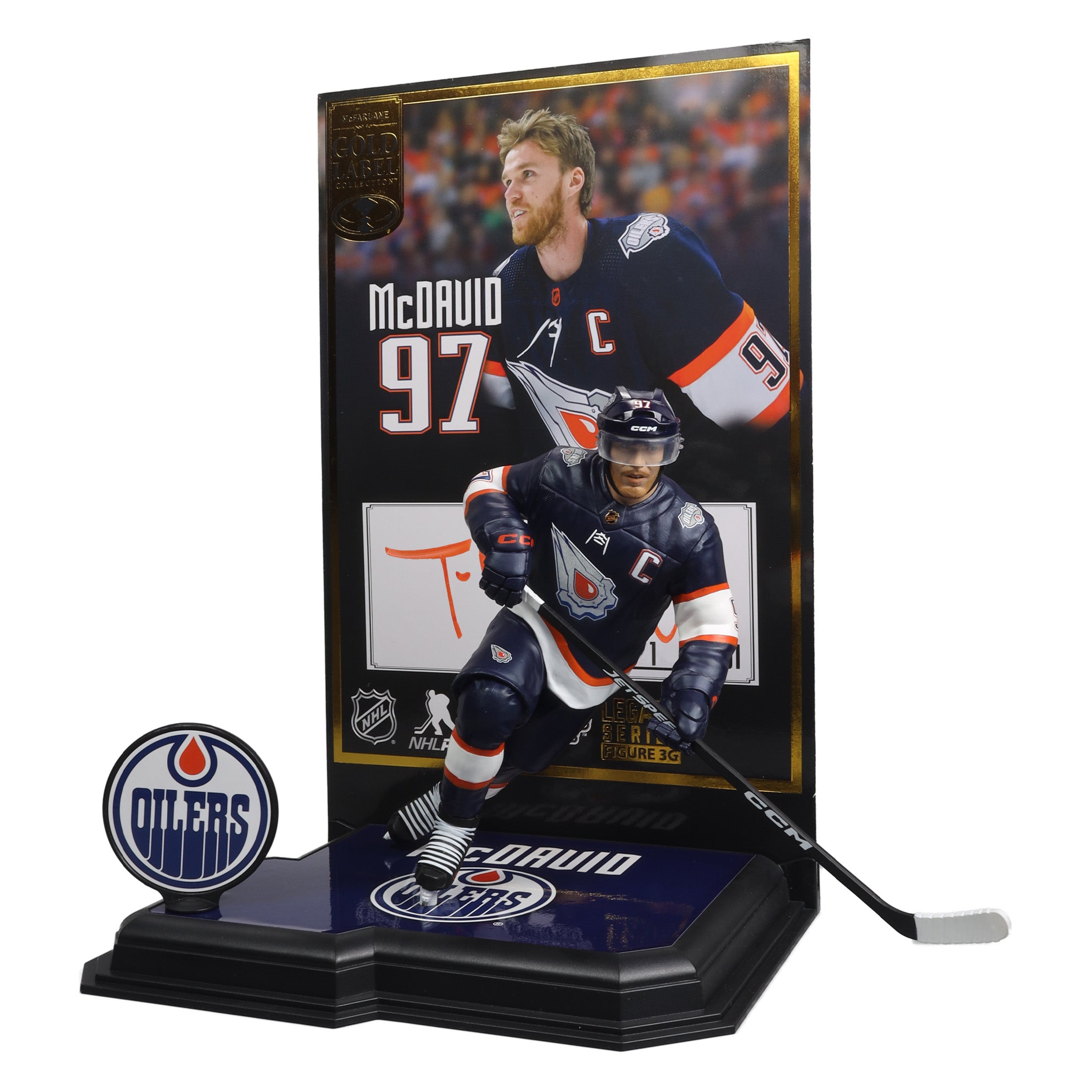 Connor McDavid Edmonton Oilers NHL McFarlane Toys Uniforme rétro inversé Étiquette dorée Autographe Figurine d'action 7"