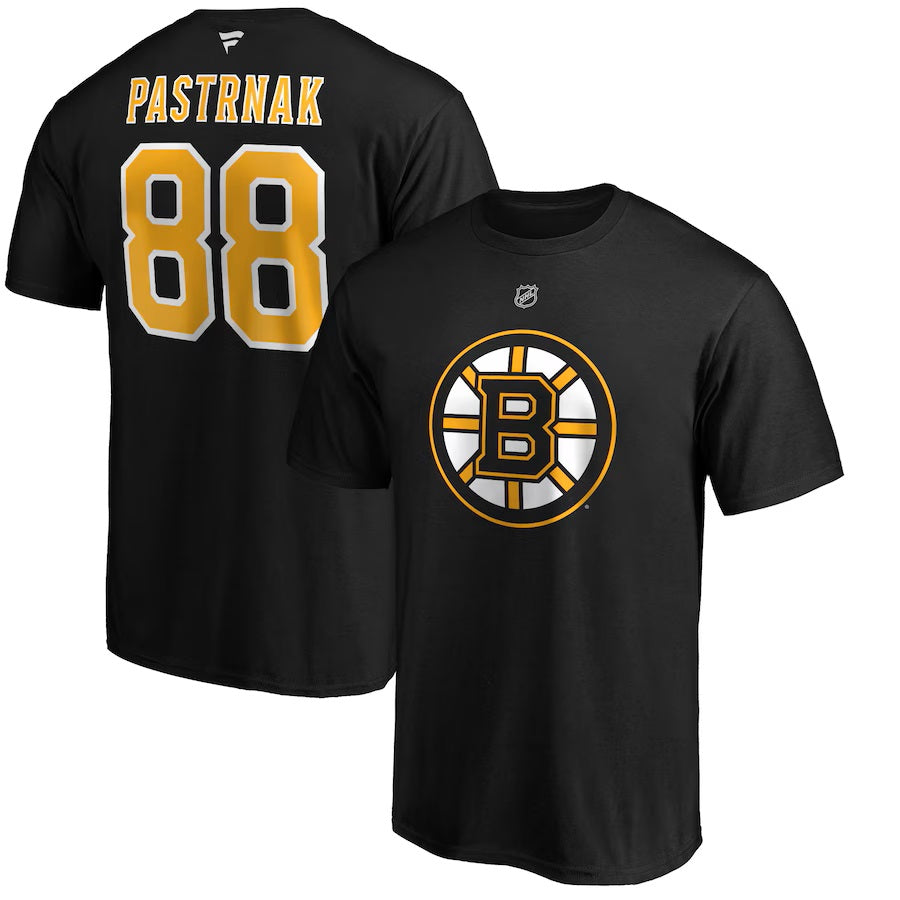 T-shirt authentique noir de marque NHL Fanatics des Bruins de Boston de David Pastrnak pour homme