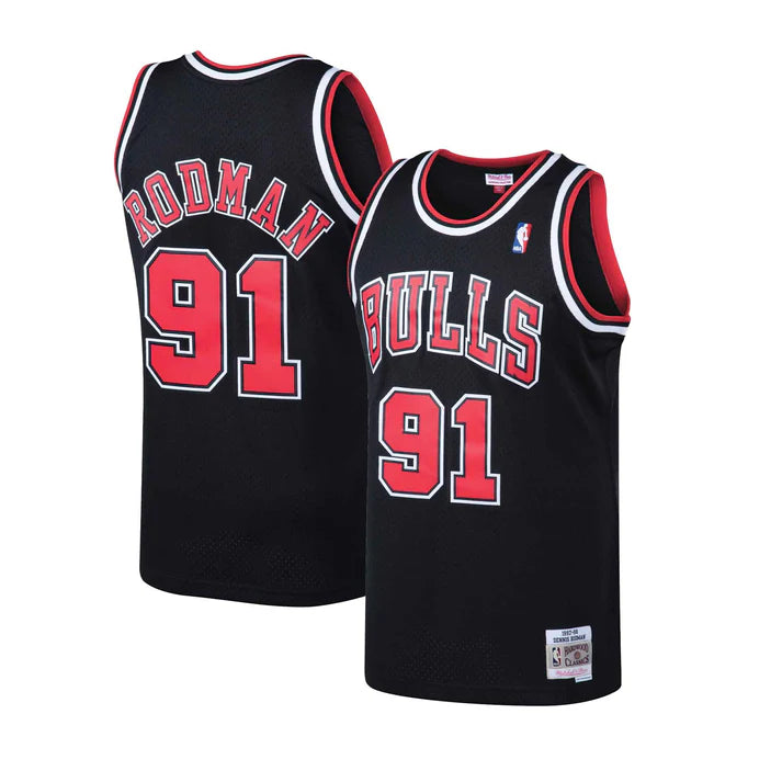 Dennis Rodman Chicago Bulls NBA Mitchell & Ness Men's Black 1997-98 Hardwood Classics Swingman Jersey