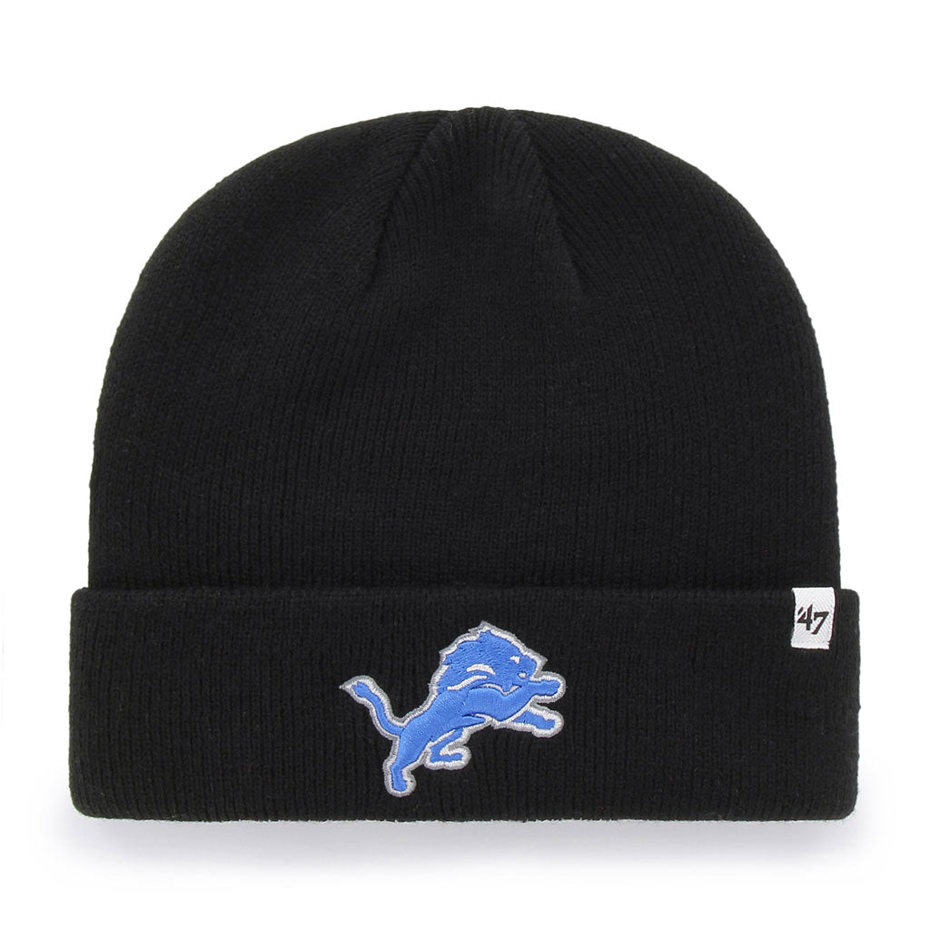 Bonnet tricoté à revers surélevé noir pour homme de la marque NFL 47 des Detroit Lions