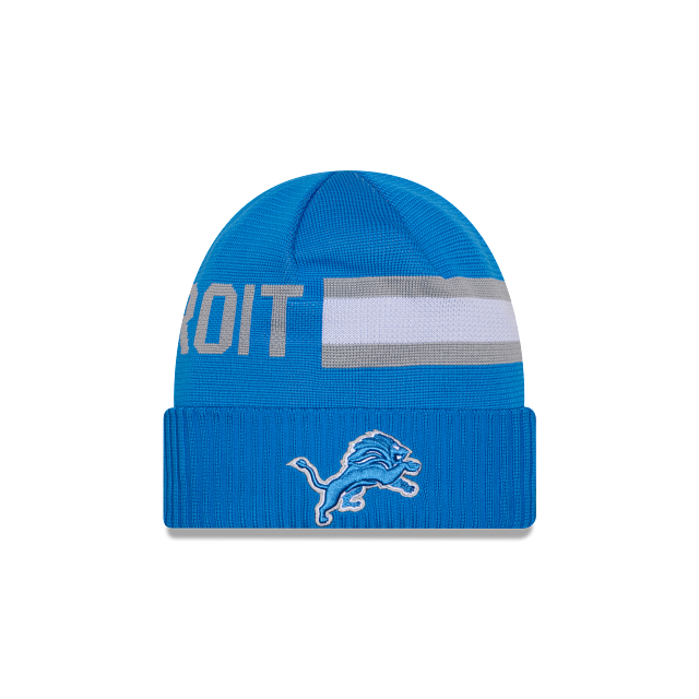 Casquette en tricot technique Sideline 2024 bleu clair NFL New Era pour homme Detroit Lions