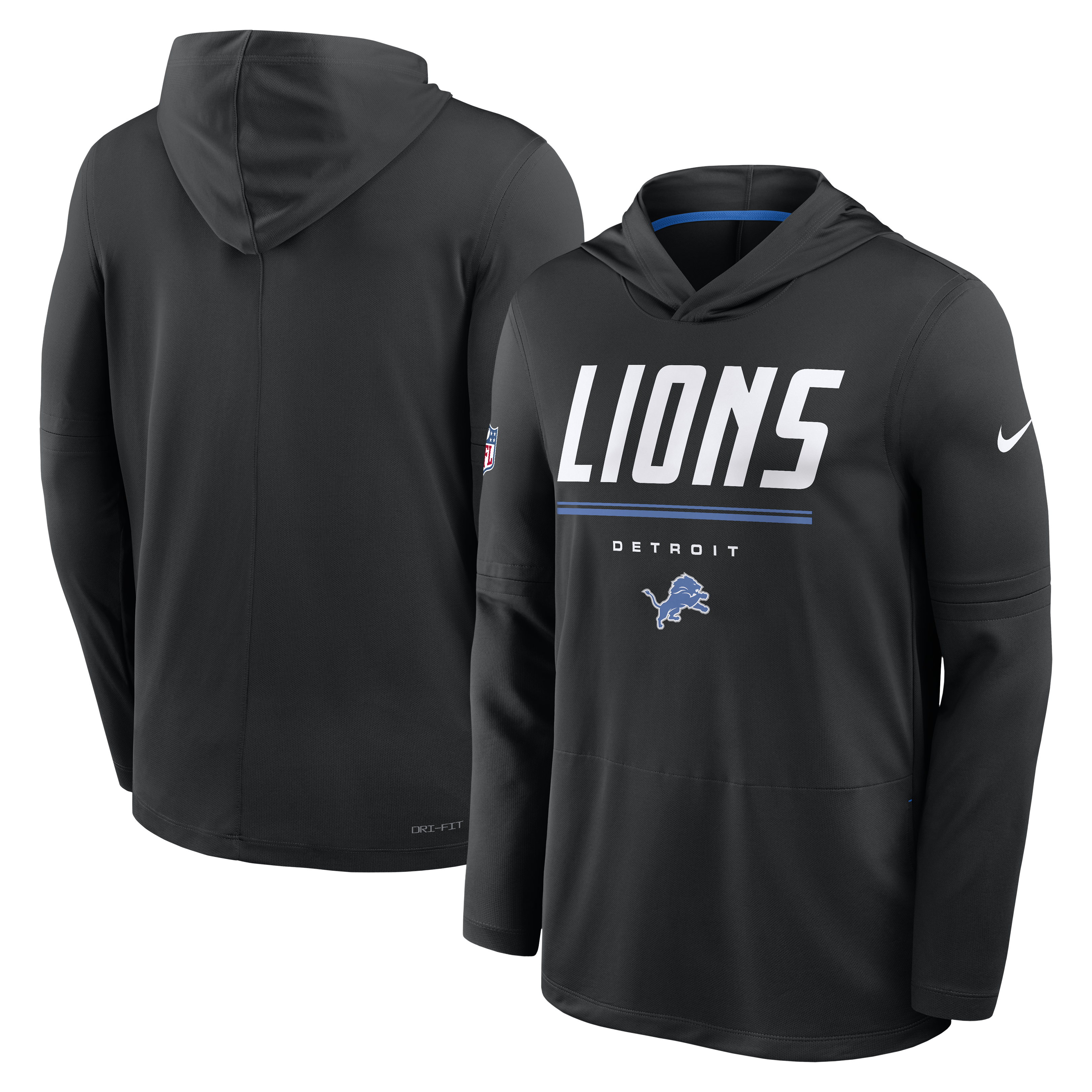 Detroit Lions NFL Nike Men's Black Spark Sideline Dri-FIT Lightweight Long Sleeve Hoodie
