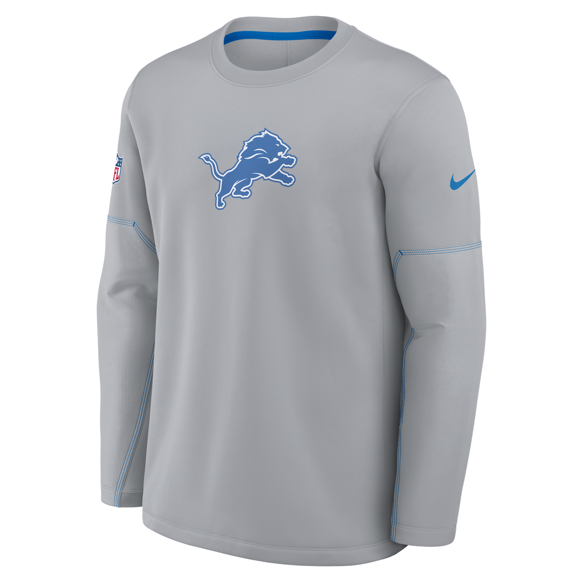 Detroit Lions NFL Nike Men's Grey Sideline Coaches Midweight Therma-FIT Crew Long-sleeve Shirt