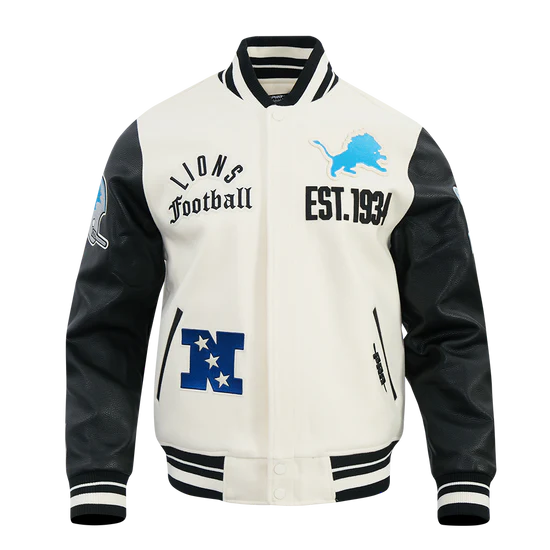 Detroit Lions NFL Pro Standard Men's Eggshell/Black Modern Originals Rib Wool Varsity Jacket