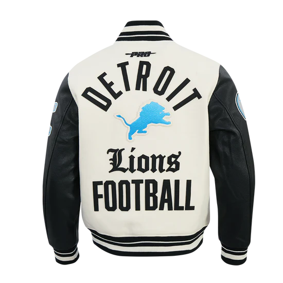 Detroit Lions NFL Pro Standard Men's Eggshell/Black Modern Originals Rib Wool Varsity Jacket