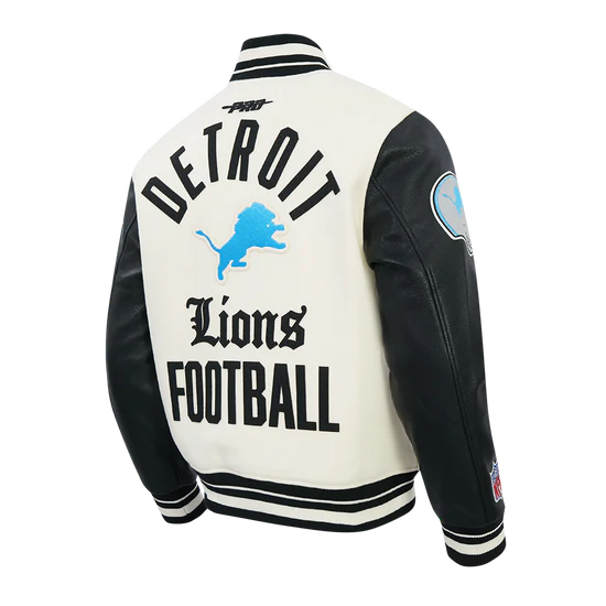 Detroit Lions NFL Pro Standard Men's Eggshell/Black Modern Originals Rib Wool Varsity Jacket