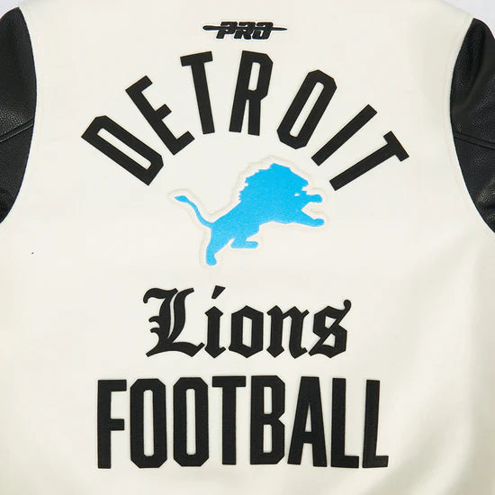 Detroit Lions NFL Pro Standard Men's Eggshell/Black Modern Originals Rib Wool Varsity Jacket
