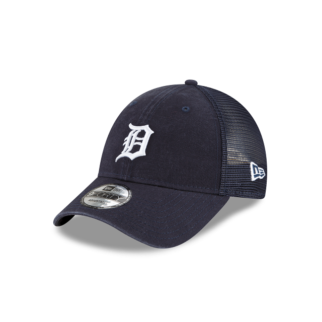 Detroit Tigers MLB New Era Casquette réglable de camionneur bleu marine 9Forty avec logo principal 2022 pour hommes