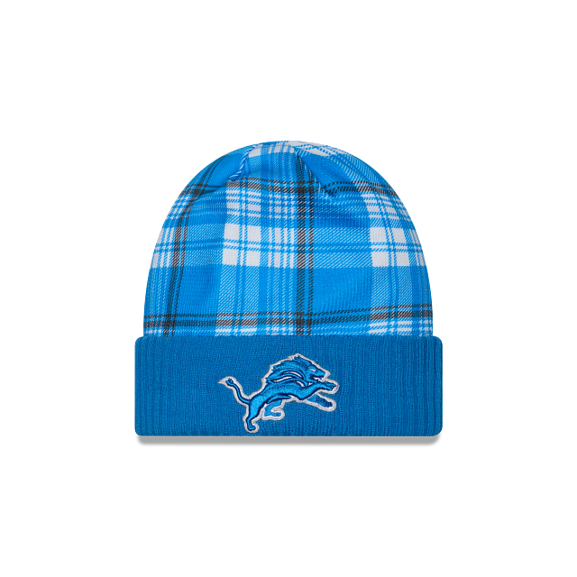 Bonnet en tricot bleu clair avec revers officiel 2024 des Detroit Lions NFL New Era pour homme