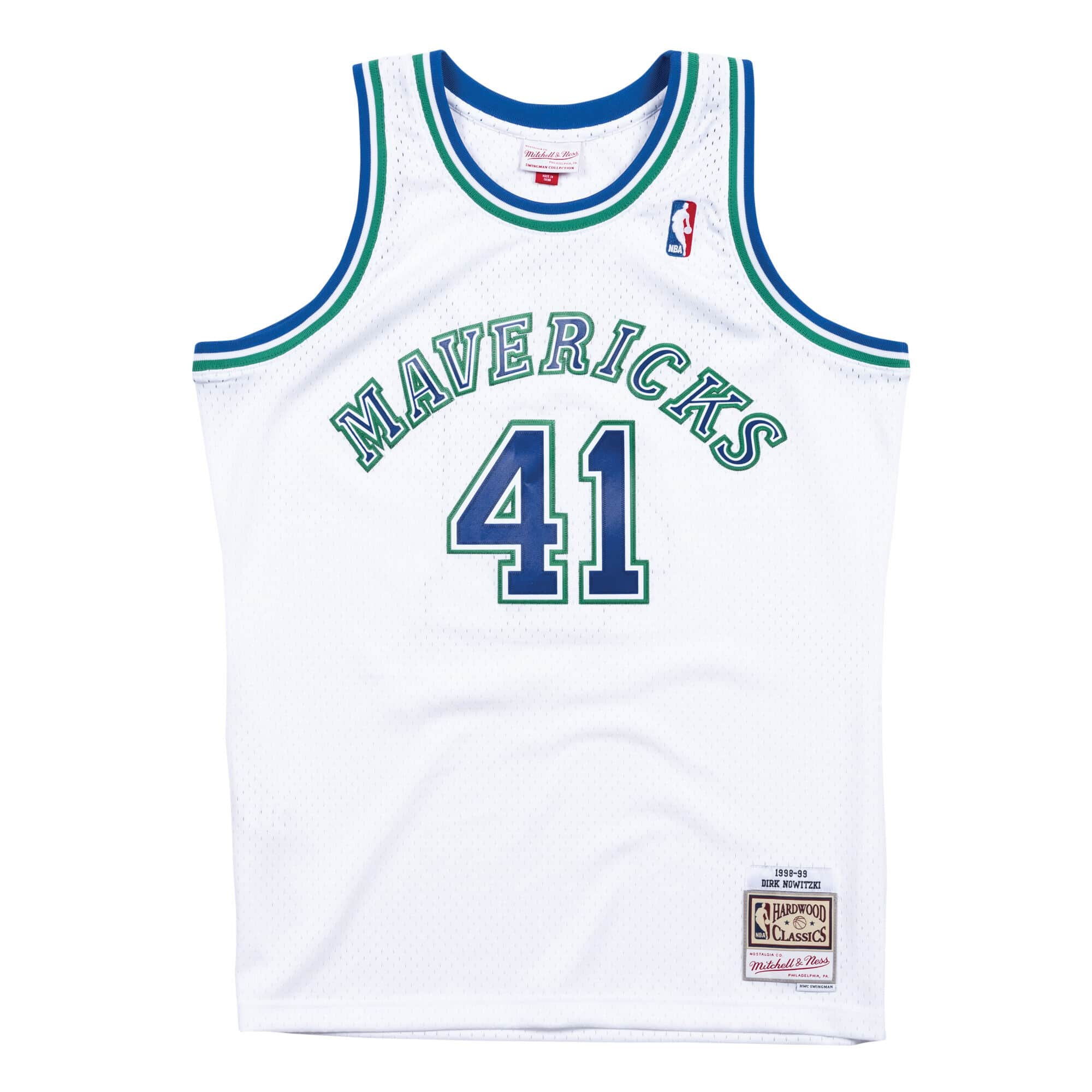 Dirk Nowitzki Dallas Mavericks NBA Mitchell & Ness Homme Blanc 1998-99 Hardwood Classics Swingman Maillot