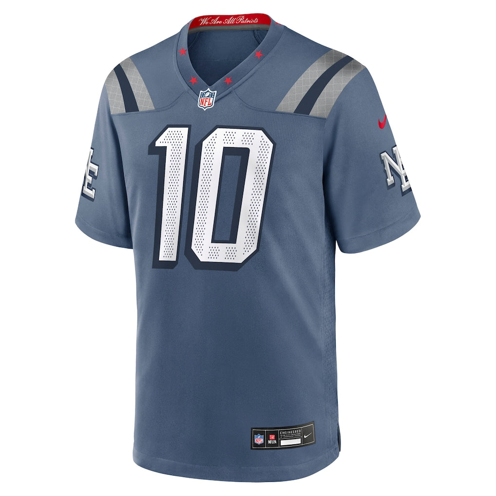 Drake Maye New England Patriots NFL Nike Men's Strome Blue 2025 Rivalries Collection Game Jersey