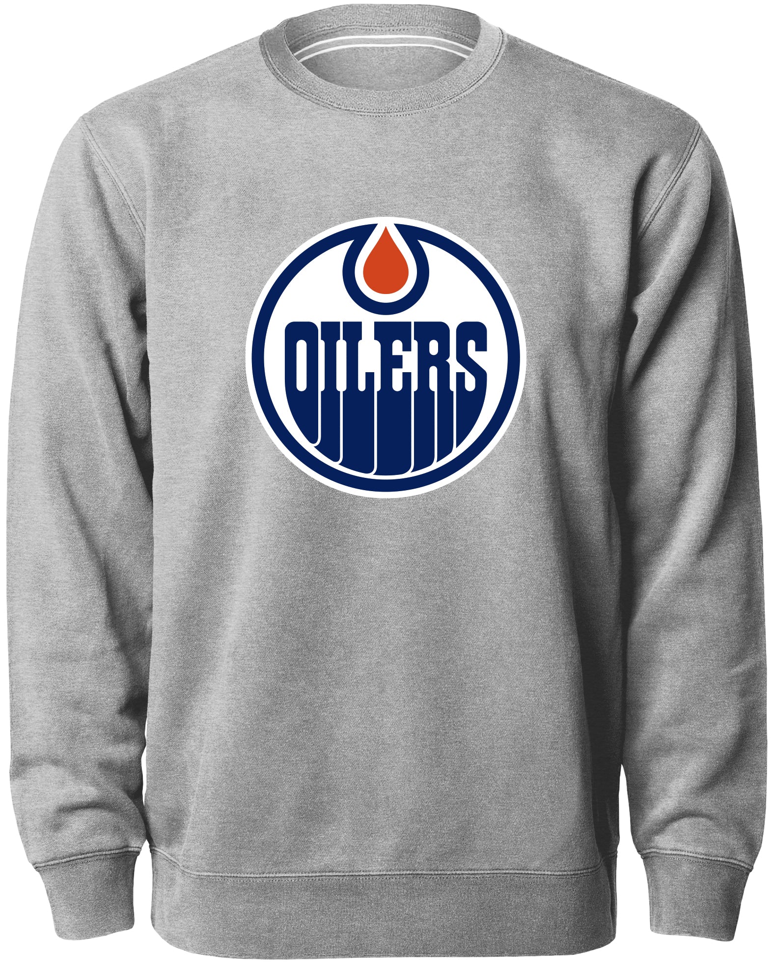 Chandail ras du cou Express avec logo en sergé gris athlétique pour hommes, NHL Bulletin des Oilers d'Edmonton