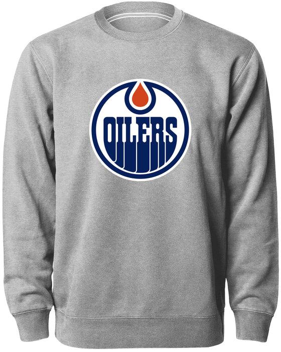 Edmonton Oilers NHL Bulletin Men's Athletic Grey Twill Logo Express Crew Sweater