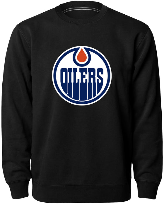 Edmonton Oilers NHL Bulletin Men's Black Twill Logo Express Crew Sweater