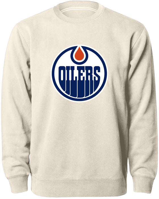 Edmonton Oilers NHL Bulletin Men's Natural Twill Logo Express Crew Sweater