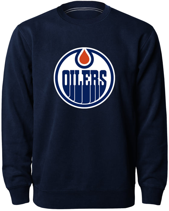 Edmonton Oilers NHL Bulletin Men's Navy Twill Logo Express Crew Sweater