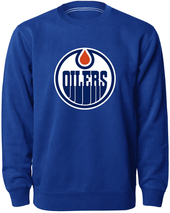 Edmonton Oilers NHL Bulletin Men's Royal Twill Logo Express Crew Sweater