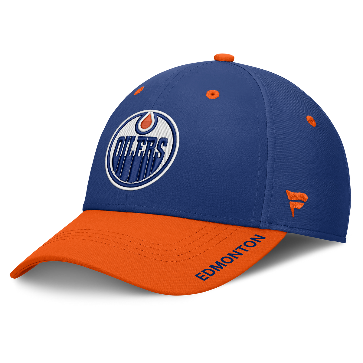 Edmonton Oilers NHL Fanatics Branded Men's Royal Blue/Orange Authentic Pro Rink Stretch Fit Hat