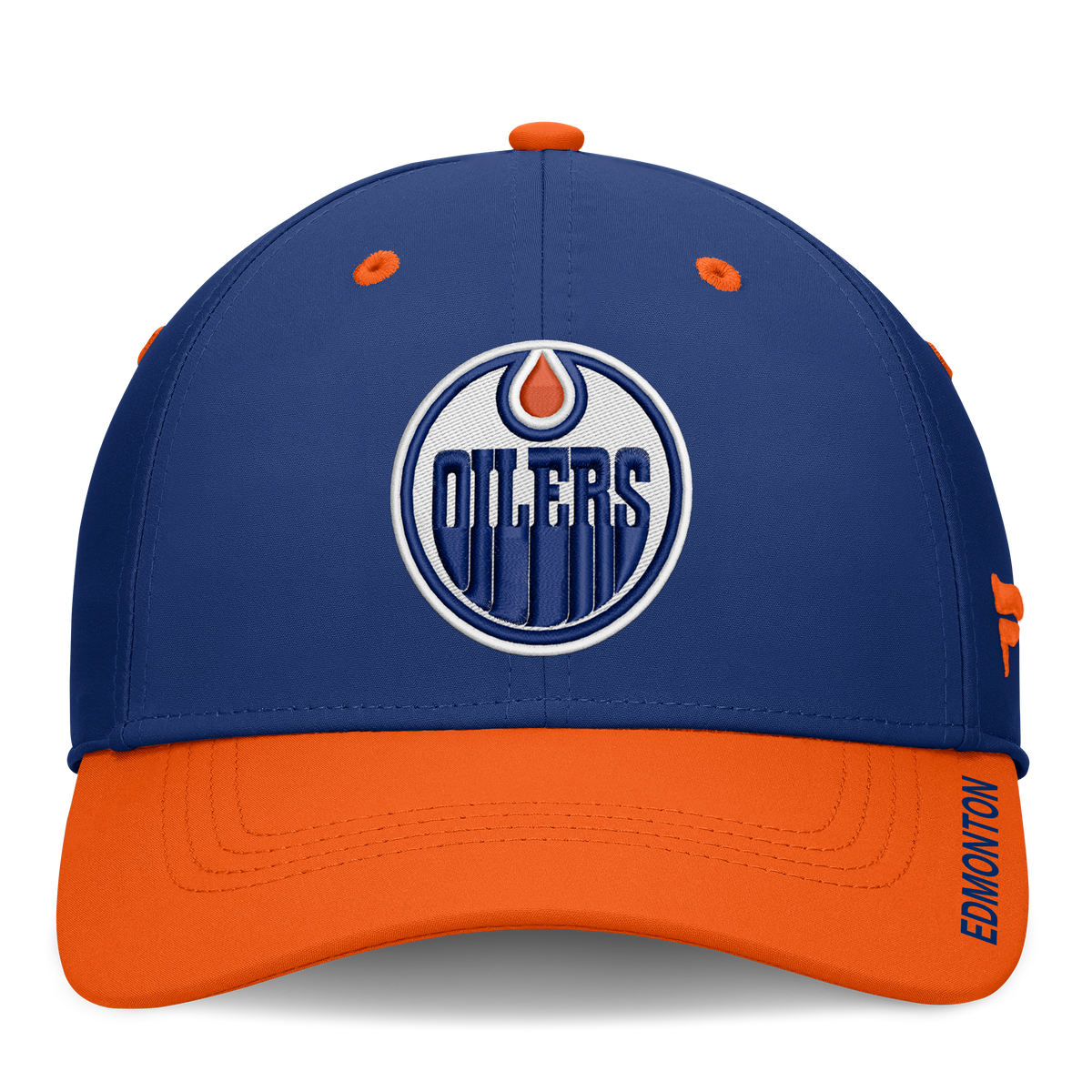 Edmonton Oilers NHL Fanatics Branded Men's Royal Blue/Orange Authentic Pro Rink Stretch Fit Hat