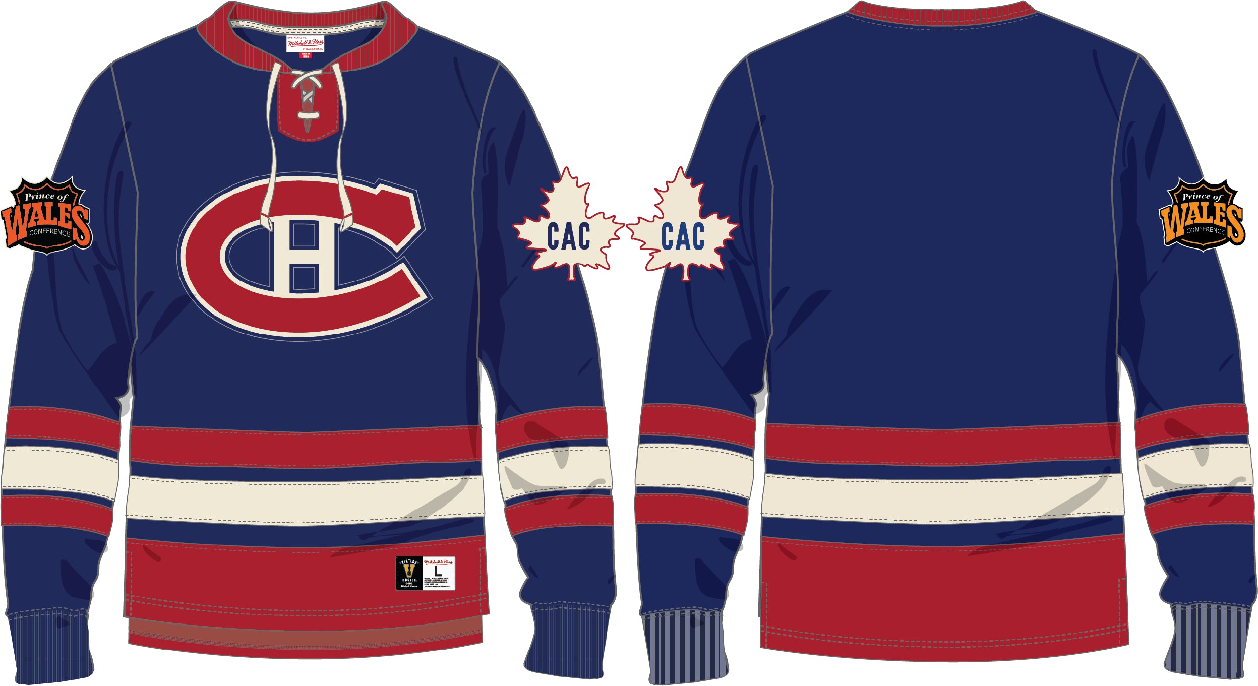 Montreal Canadiens NHL Mitchell & Ness Men's Royal Heritage Lace Up Crew Sweater