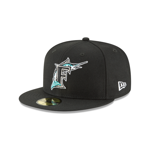 Casquette ajustée en laine noire 59Fifty Cooperstown 1993 New Era Florida Marlins MLB pour hommes