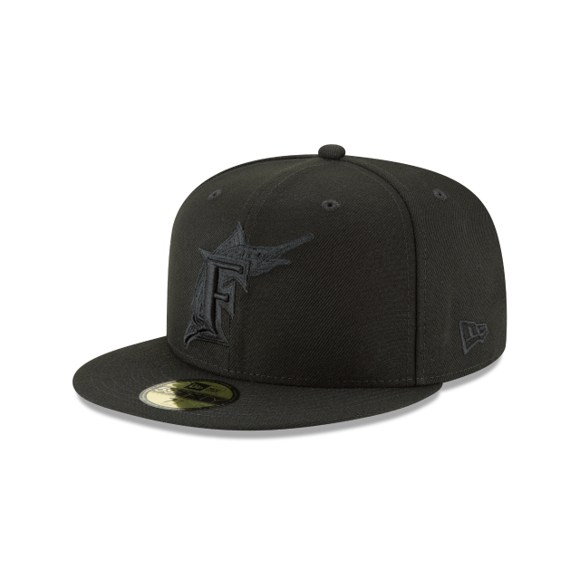 Florida Marlins MLB New Era Men's Black on Black 59Fifty Basic Fitted Hat