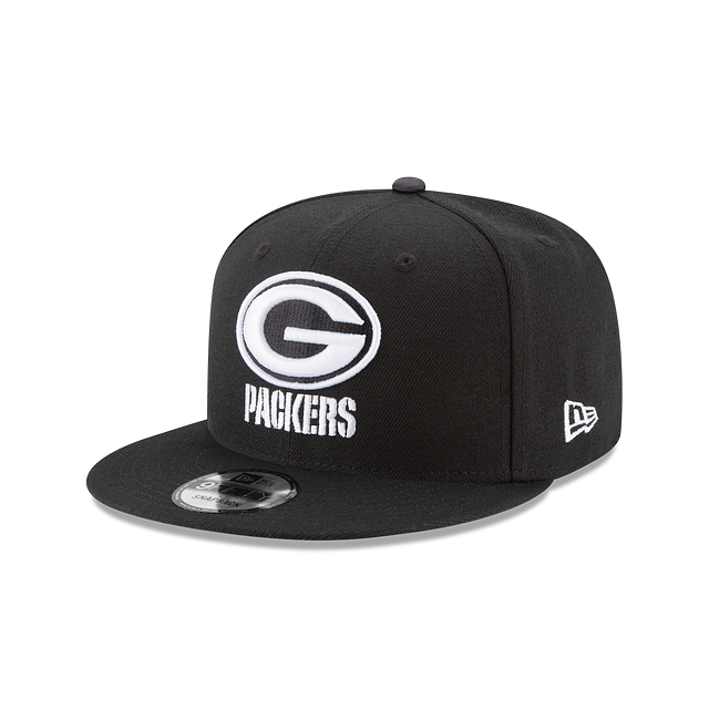 Green Bay Packers NFL New Era pour hommes, noir et blanc, 9Fifty Basic Snapback