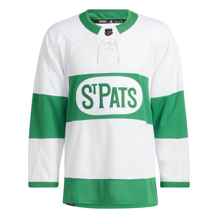 Toronto Maple Leafs St Pats NHL Adidas Men's White Primegreen Authentic Pro Jersey