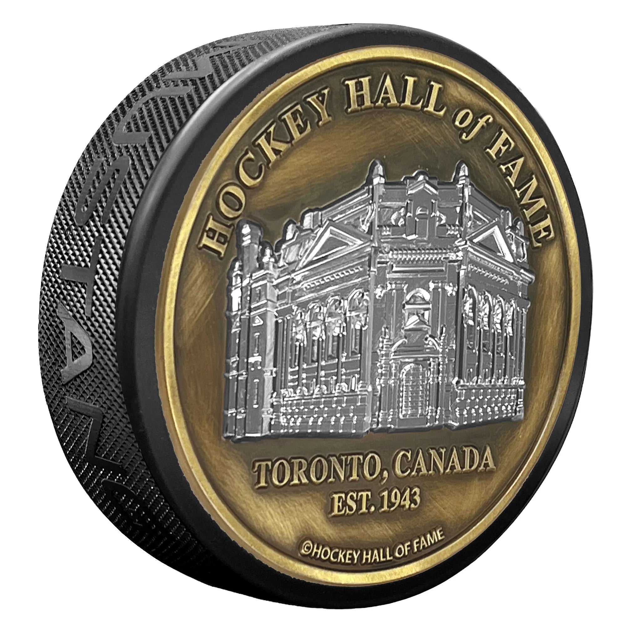 Hockey Hall Of Fame NHL Building Front & Yonge Medallion Hockey Puck