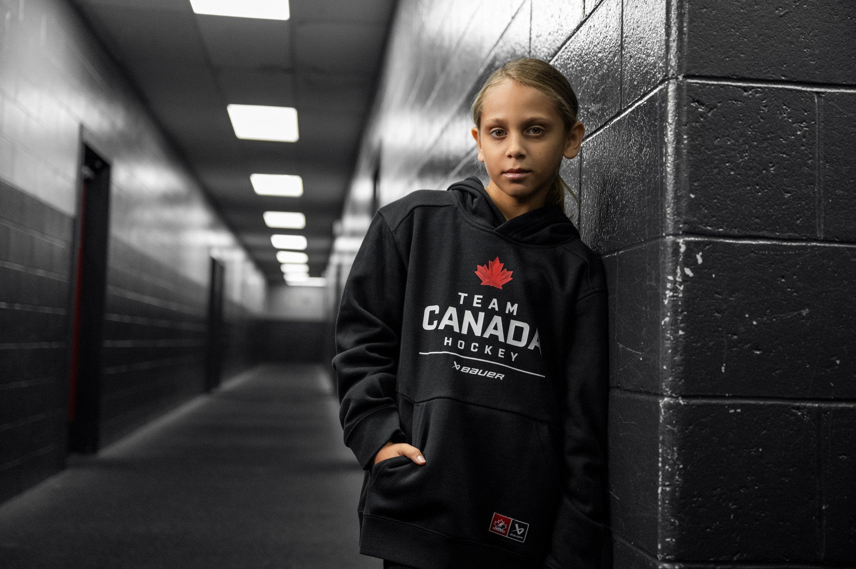 Hockey Canada IIHF Bauer Youth Black Stacked Pullover Hoodie