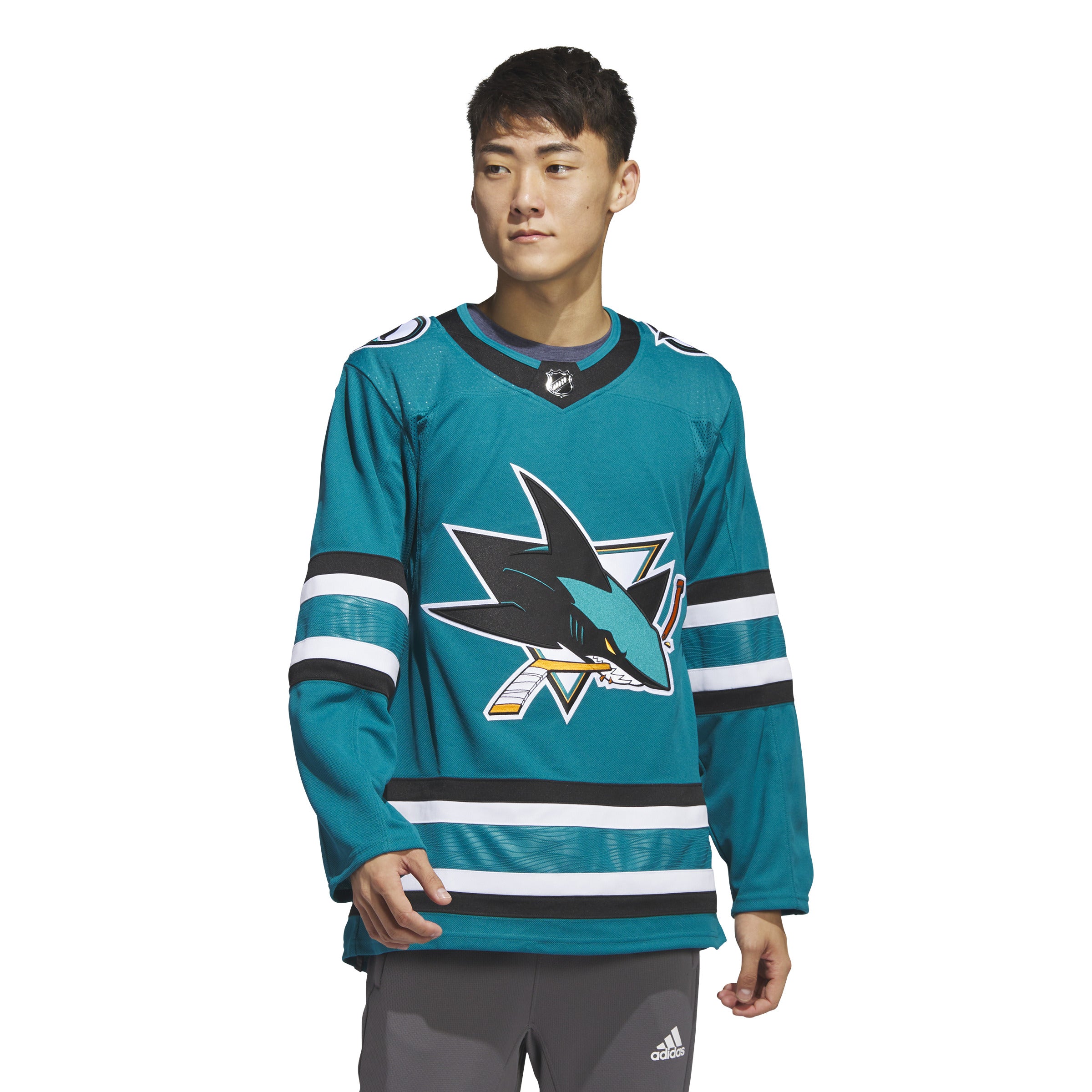 San Jose Sharks NHL Adidas Maillot Pro authentique bleu turquoise Primegreen pour hommes