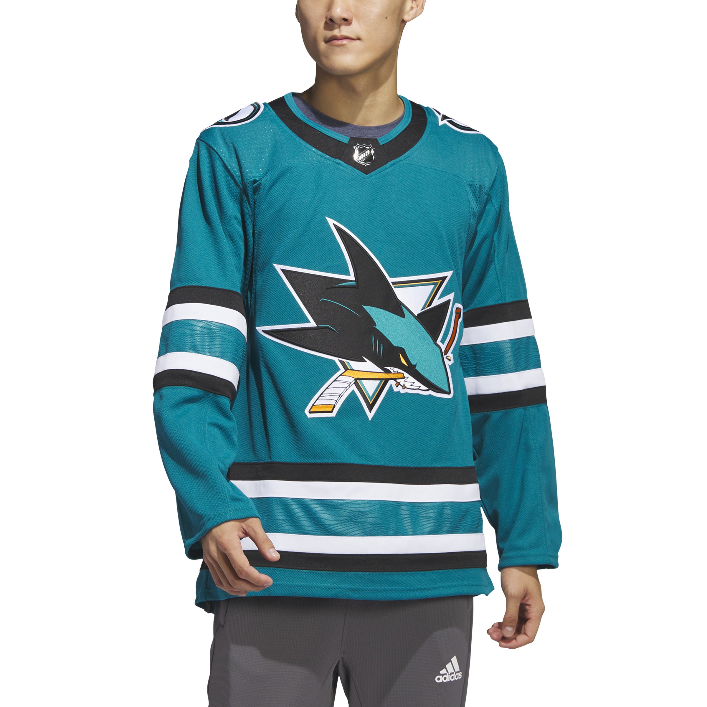 San Jose Sharks NHL Adidas Maillot Pro authentique bleu turquoise Primegreen pour hommes