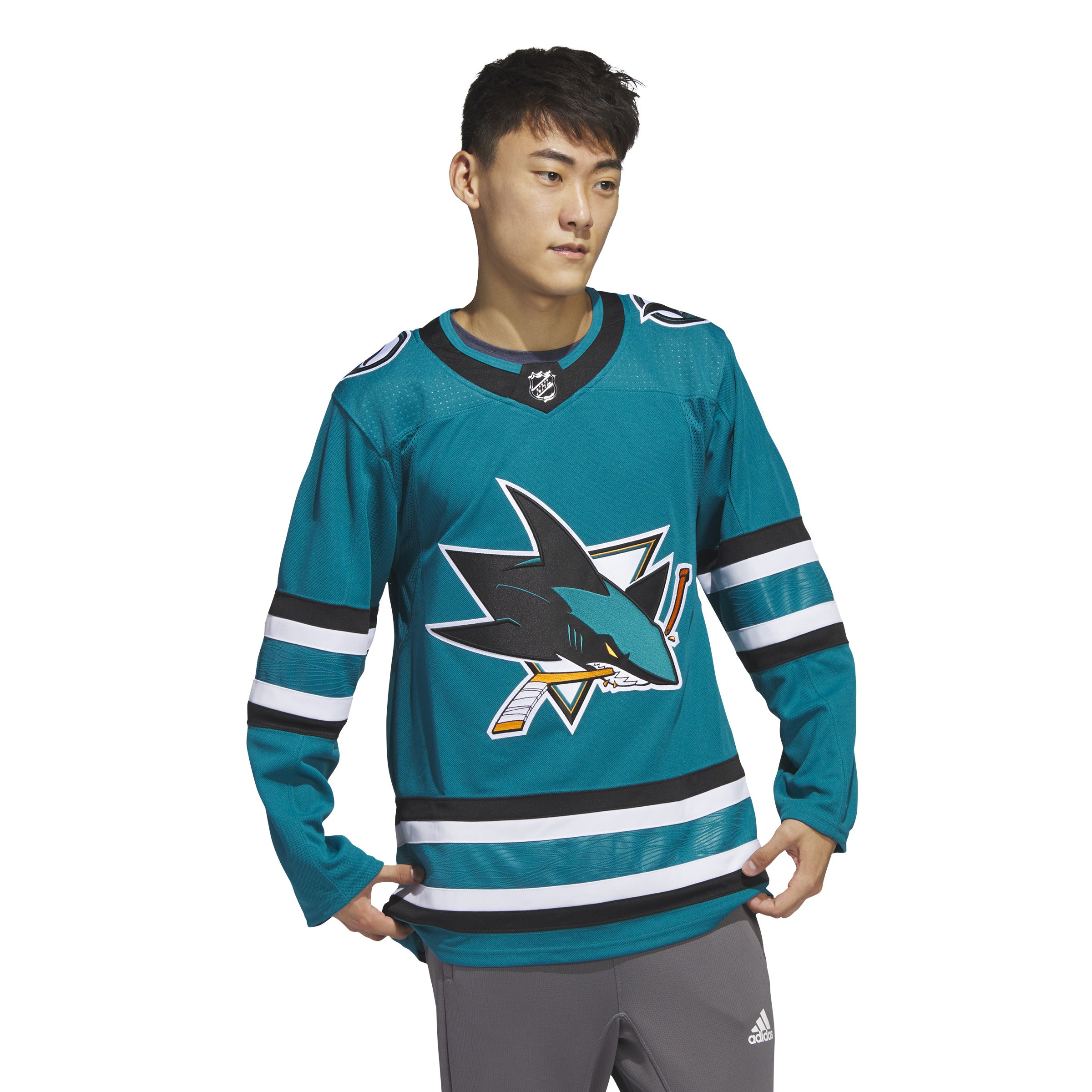 San Jose Sharks NHL Adidas Maillot Pro authentique bleu turquoise Primegreen pour hommes