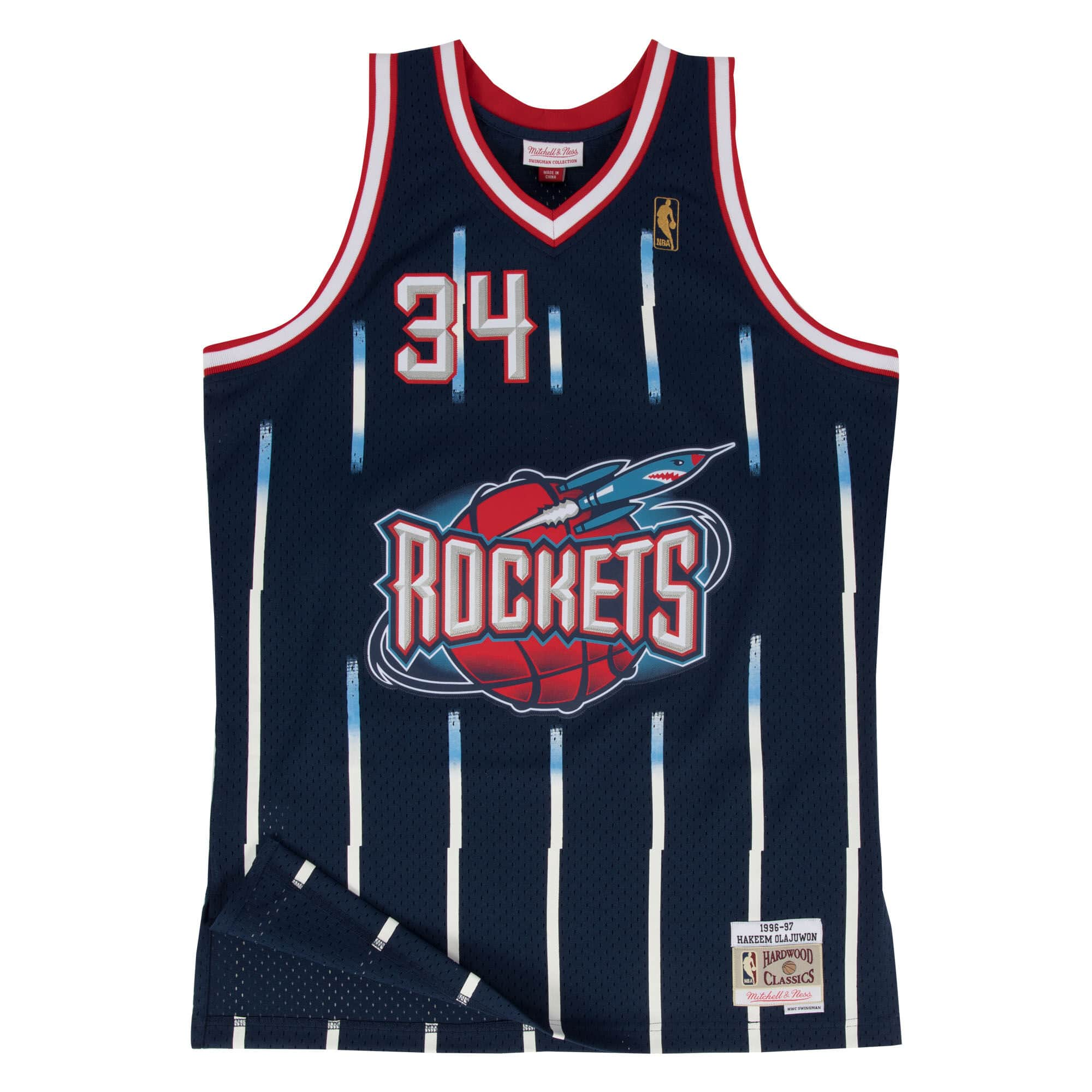 Hakeem Olajuwon Houston Rockets NBA Mitchell & Ness Homme Marine 1996-97 Hardwood Classics Swingman Maillot