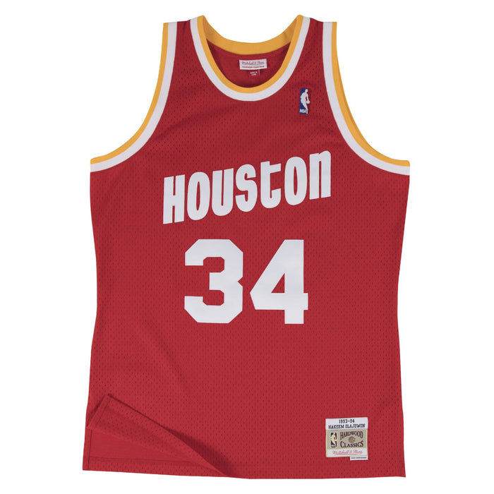 Hakeem Olajuwon Houston Rockets NBA Mitchell & Ness Men's Scarlet 1993-94 Hardwood Classics Swingman Jersey