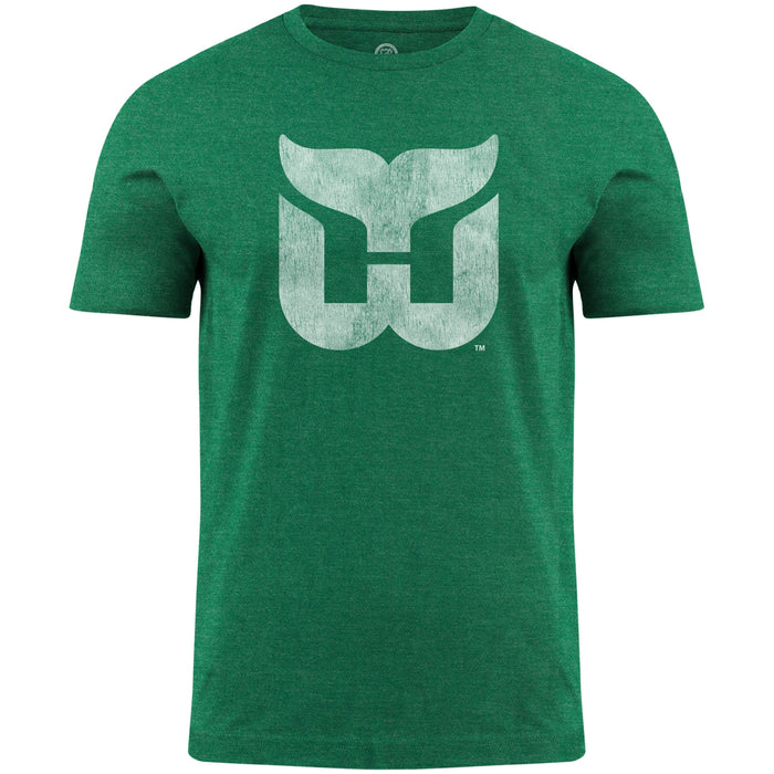 Hartford Whalers NHL Bulletin Men's Green Distressed Vintage Logo Heathered T-Shirt