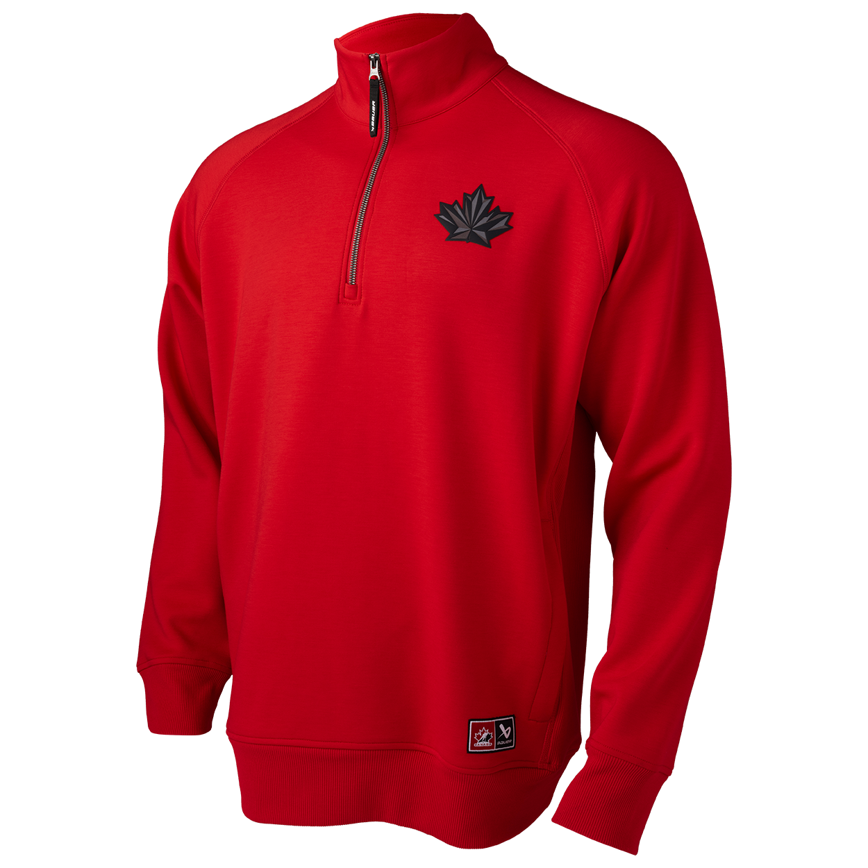 Maillot de hockey canadien IIHF Bauer rouge à manches longues et fermeture éclair 1/4 pour homme