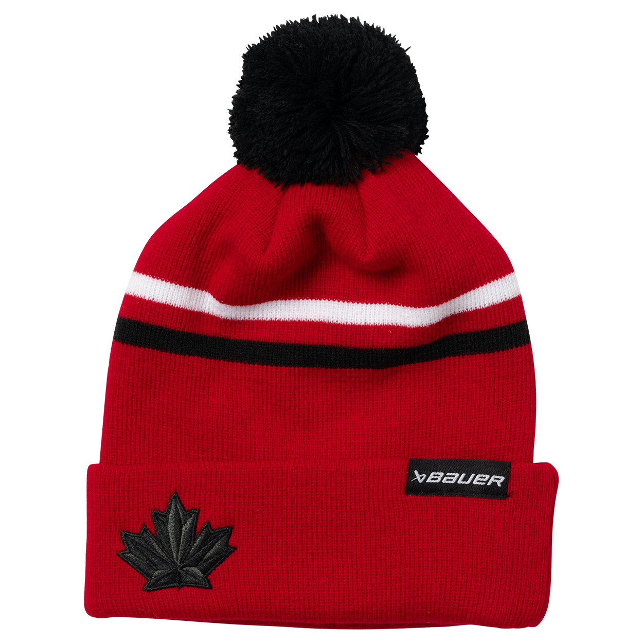 Hockey Canada IIHF Bauer Men's Red Striped Cuff Pom Knit