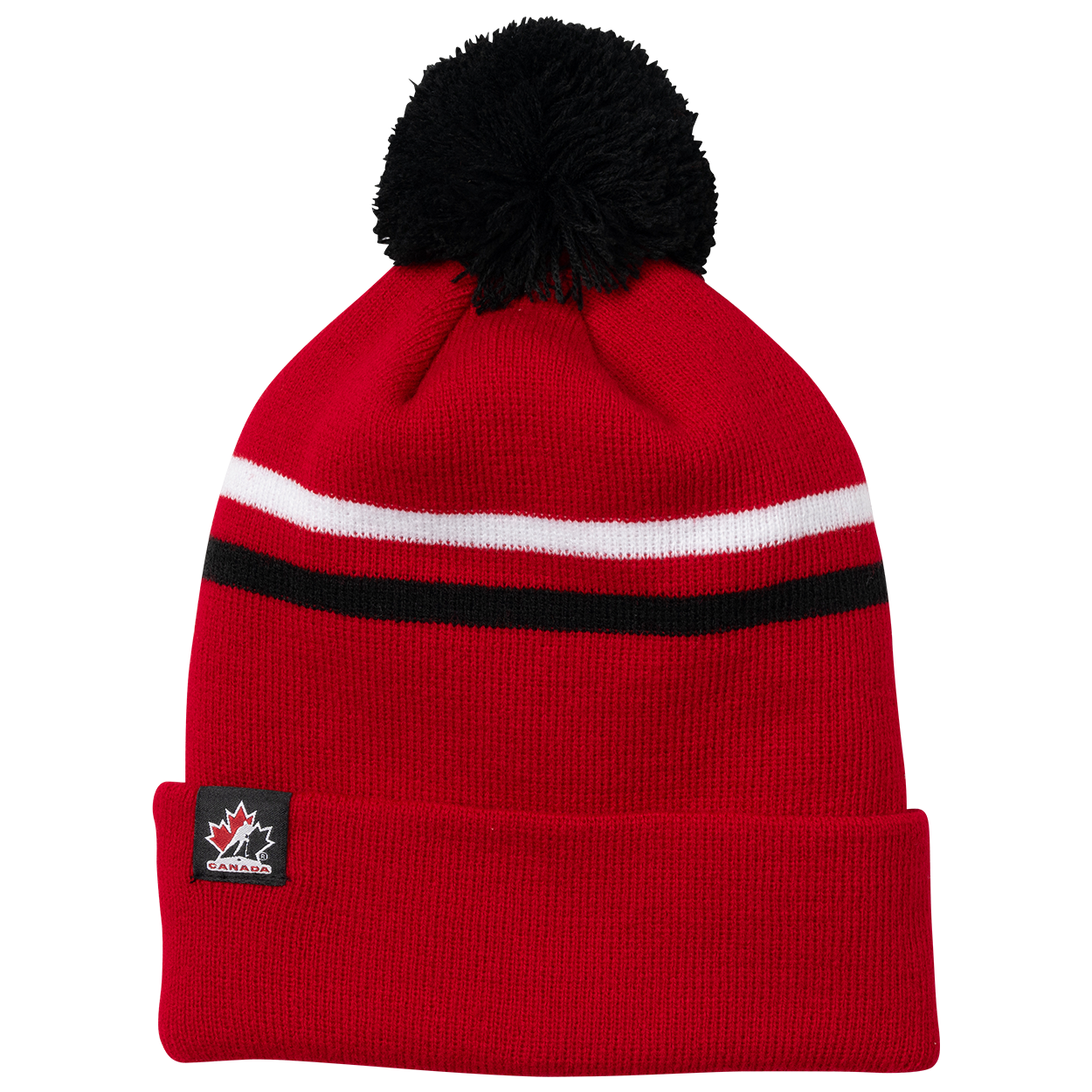 Hockey Canada IIHF Bauer Men's Red Striped Cuff Pom Knit
