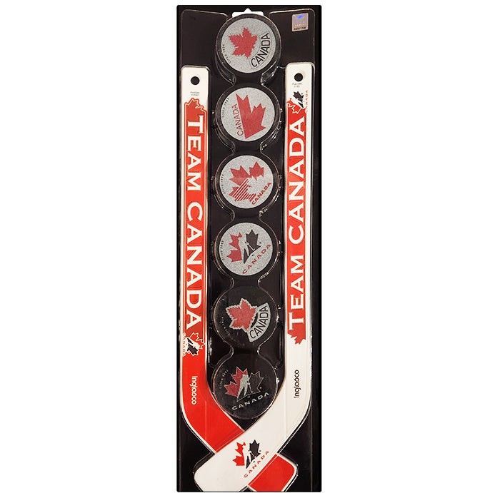 Hockey Canada IIHF Inglasco, paquet de 8 mini-bâtons en plastique