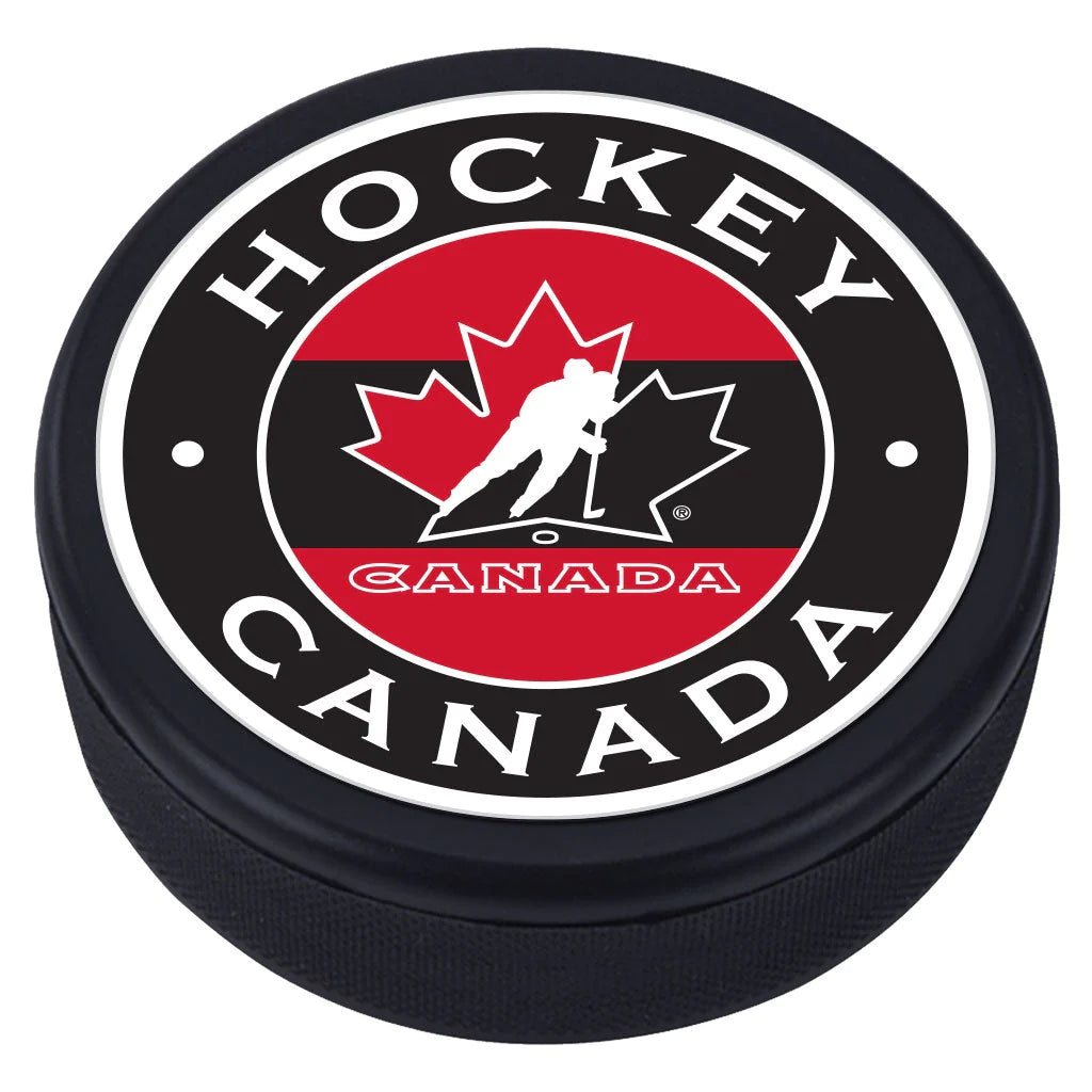 Hockey Canada IIHF Stripe Design Textured Hockey Puck