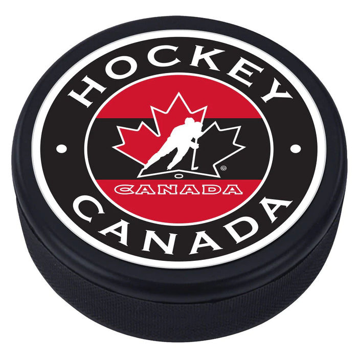 Hockey Canada IIHF Stripe Design Textured Hockey Puck
