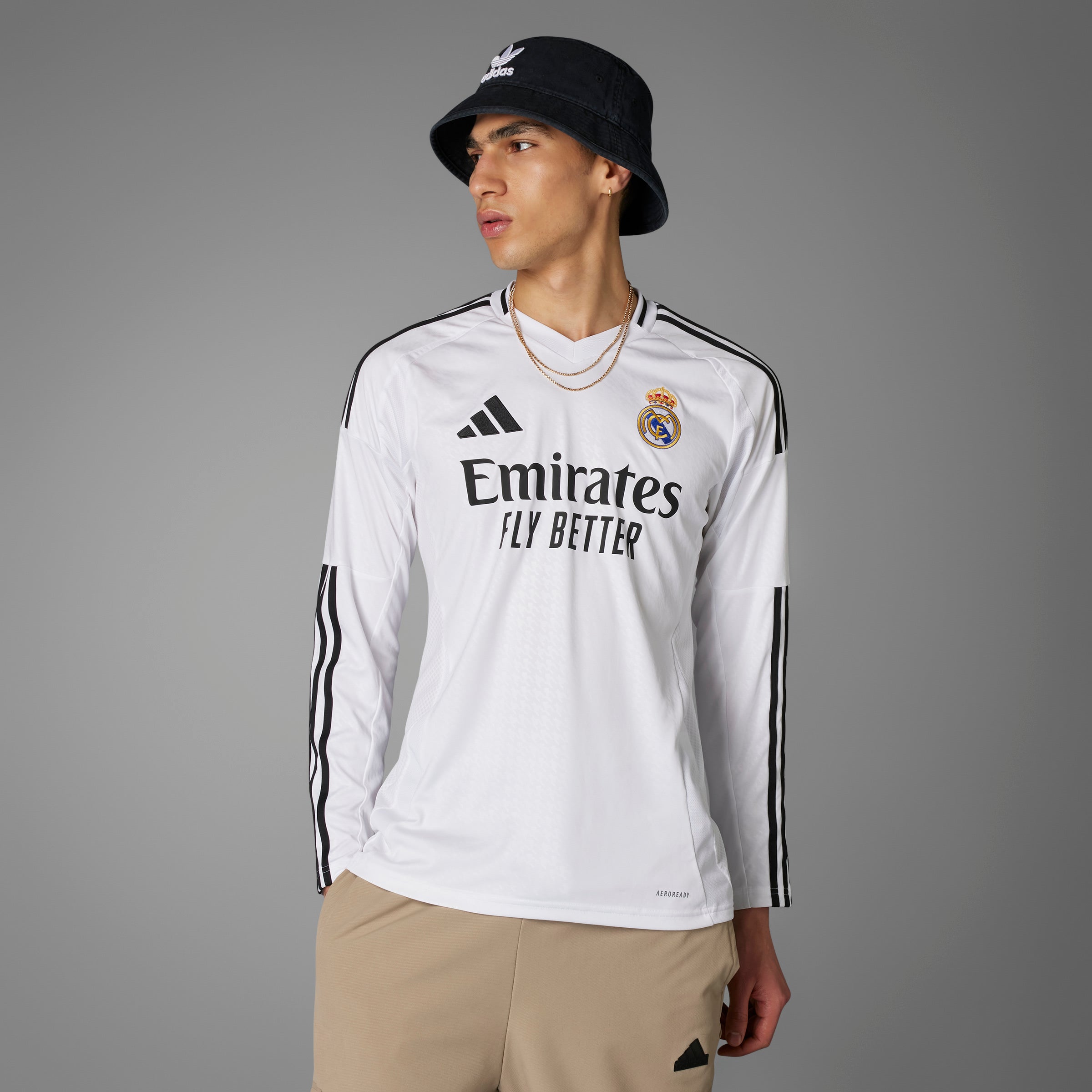 Maillot à manches longues réplique blanc 2024/25 du Real Madrid La Liga Adidas pour homme